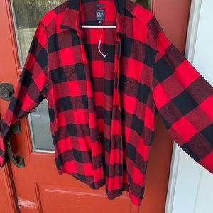 GAP, red and black plaid shirt jacket